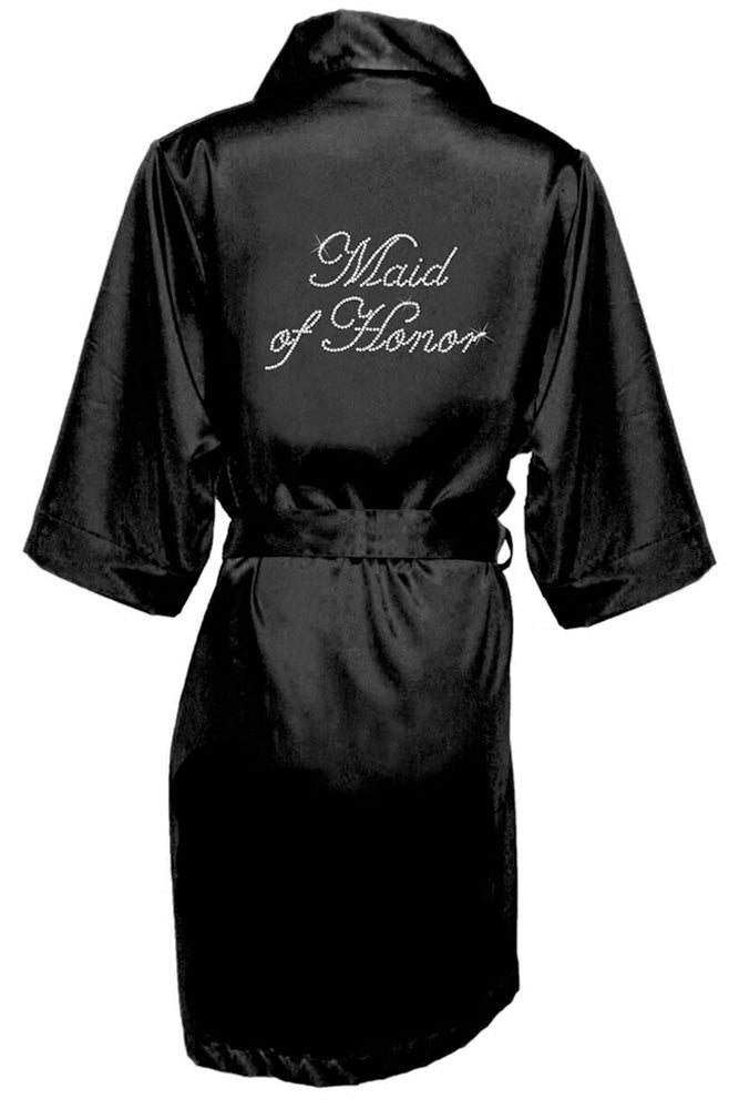 Rhinestone Bridal Party Satin Robes with Script Font