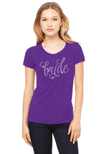 Load image into Gallery viewer, Rhinestone Bridal Party Crew Neck T-Shirt with Pretty Script Font
